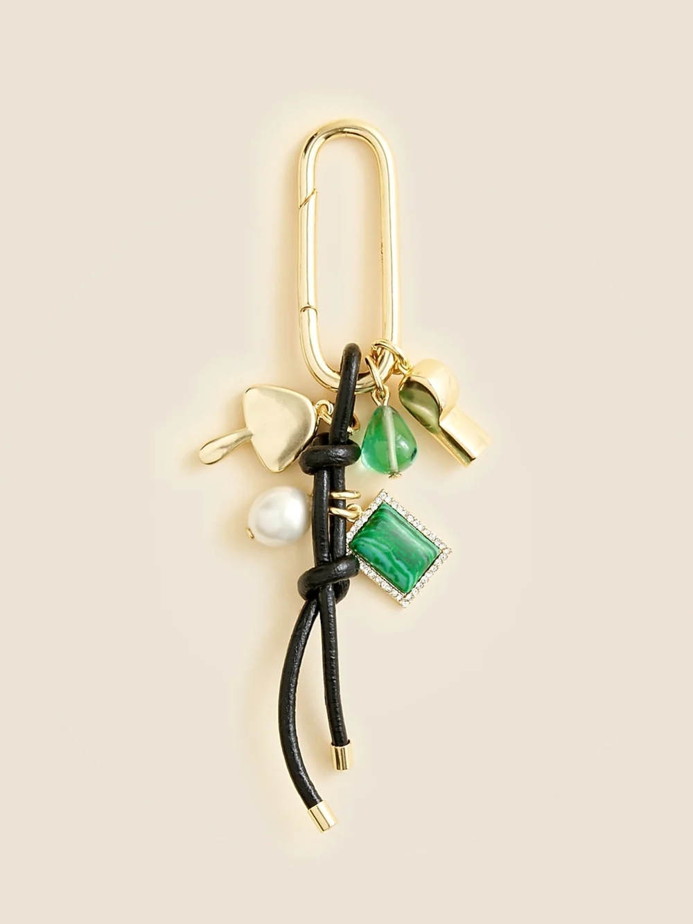 New! J. Crew Carabiner Bag Charm with Leather Strap Mushroom Whistle Gems